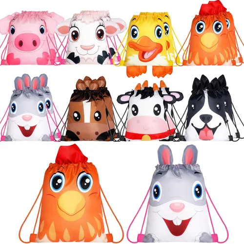 Miniatura 10 de Hillban 16 bolsas de animales con cordón para niños, mochila con cordón para fiestas de niños, con oreja, para cumpleaños de safari (estilo bosque)