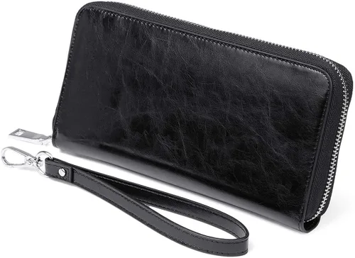 Miniatura 4 de JEEBURYEE Carteras para mujer RFID bloqueo de cuero cremallera alrededor de la muñeca embrague bolsa de viaje
