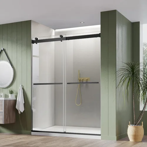 Miniatura 12 de Puerta corrediza de cristal para bañera, 56-60 pulgadas de ancho x 58 pulgadas de alto, sin marco, para baño, vidrio templado transparente de 5/16