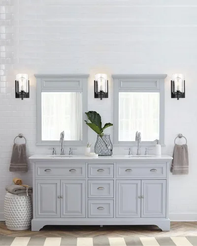 Miniatura 7 de Paquete de 2 lámparas de tocador de baño, apliques de pared, modernas luces de pared de baño interiores con vidrio semillado, accesorios de pared