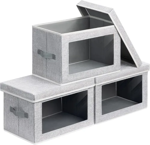 Miniatura 9 de Homsorout Contenedores de almacenamiento con tapas, organizadores pequeños de tela con ventana, contenedores de almacenamiento plegables para ropa