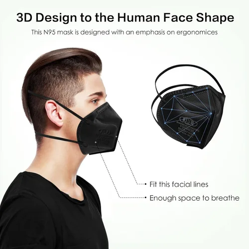 Miniatura 3 de Máscara N95 aprobada por NIOSH, paquete de 100 mascarillas respiradoras de partículas N95, ajuste universal, envueltas individualmente, color negro