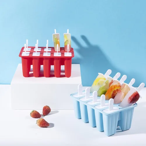 Miniatura 7 de Moldes de paletas de silicona, 10 moldes para paletas de hielo, sin BPA, fácil liberación (10 cavidades, rojo)
