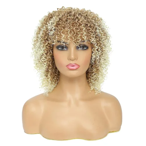 Pelucas cortas para mujeres negras, pelucas afro rizadas para mujeres negras, pelucas rizadas con flequillo, pelucas trenzadas de repuesto de 27/613