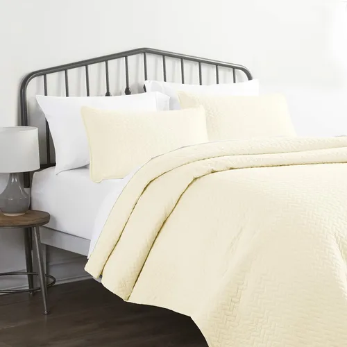 Miniatura 8 de Linen Market Juego de ropa de cama de 3 piezas color marfil tamaño Queen – Una colcha ligera y edredones lavables a máquina – Incluye colcha