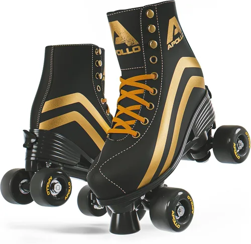 Miniatura 10 de APOLLO Patines de ruedas – Patines retro para niñas y mujeres – Patines cuádruples ajustables con tacón alto – Disco Quads