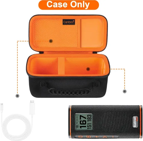 Miniatura 2 de Canboc Estuche rígido de transporte para altavoz GPS Bushnell Wingman View Golf, bolsillo de malla para cables de carga y accesorios, negro+naranja