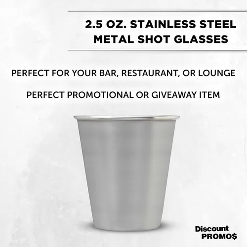 Miniatura 3 de DISCOUNT PROMOS Vasos de chupito de metal de 2.5 onzas, juego de 10, paquete a granel, ideal para bodas, cumpleaños, fiestas, acero inoxidable