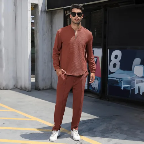 Miniatura 39 de FZNHQL Conjunto deportivo de moda para hombre, 2 piezas, casual, atlético, para correr, manga corta/larga, conjunto para hombre