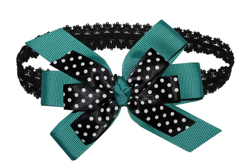 Miniatura 31 de WEBB DIRECT2U WD2U - Diadema elástica con lazo de grogrén de puntos negros para niñas (verde manzana)