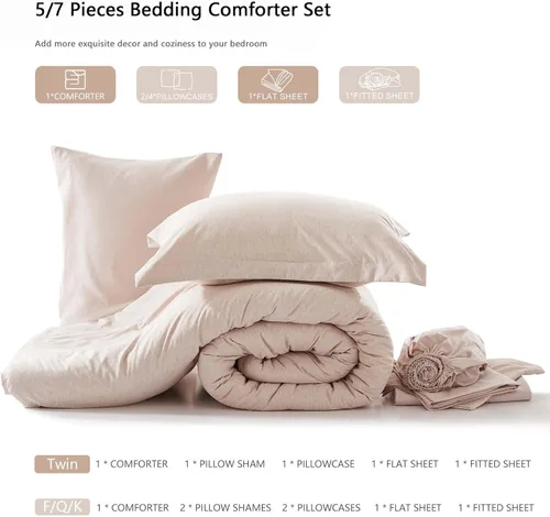 Miniatura 6 de UNILIBRA Juego de edredón King de 7 piezas en una bolsa, juego de ropa de cama suave para todas las estaciones, juego de edredón de teñido catiónico