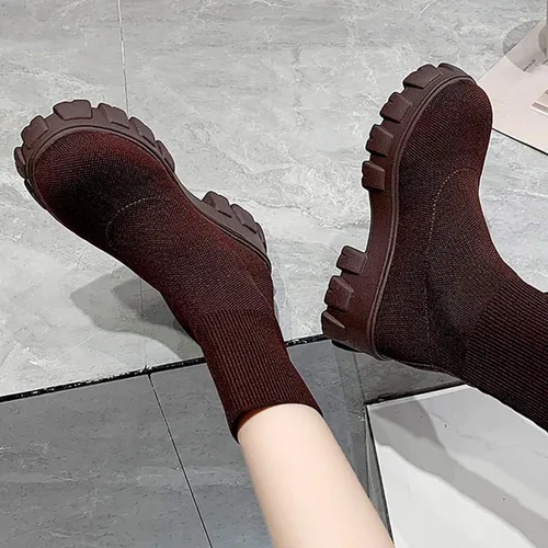 Miniatura 4 de Botas al tobillo con suela de lengüeta para mujer, tacón bajo, botas Chelsea elásticas, botines cortos