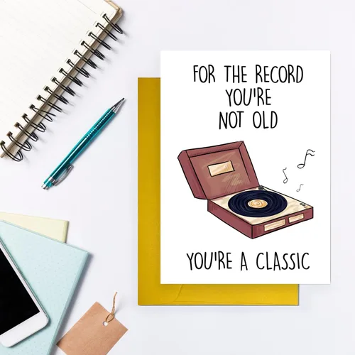 Miniatura 4 de COLINHELIN Divertida Tarjeta de Cumpleaños Retro de Tocadiscos y Regalo para Abuelo Papá Él Hombres, 40° 50° 60° 70° 80° Tarjeta de Cumpleaños
