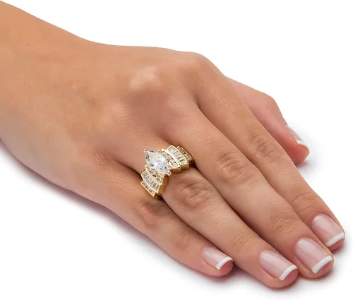 Miniatura 3 de Palm Beach Jewelry Anillo de compromiso chapado en oro amarillo de 14 quilates con circonita cúbica de corte marquesa