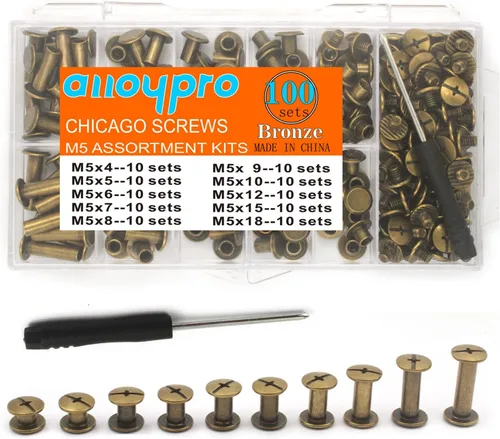 Miniatura 13 de Juego de 50 tornillos de fijación Chicago de bronce, kit surtido de remaches de uñas, botón Chicago, decoración de cuero, encuadernación redonda