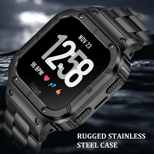 Miniatura 2 de Correas de reloj de acero inoxidable con funda compatible con Fitbit Versa 4/Versa 3/Versa 2/Versa 1/Fitbit Versa Lite/Fitbit Sense 2/Sense 1