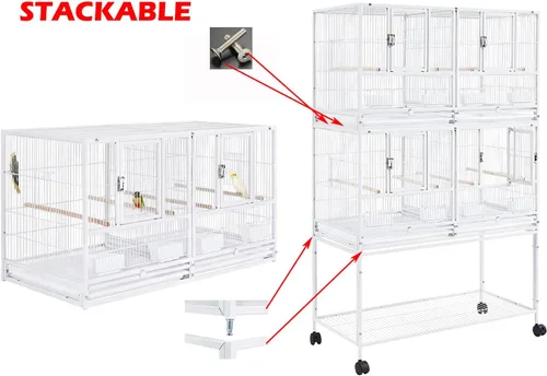 Miniatura 3 de Jaula Apilable Individual/Doble/Triple con Centro Dividido para Criador de Cría de Pájaros de Vuelo con Ruedas Dobles para Aviarios Canarios Blanco