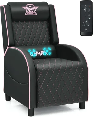 Miniatura 10 de GYMAX Silla reclinable de masaje para juegos, sofá individual ergonómico de estilo de carreras con reposacabezas ajustable, respaldo y reposapiés