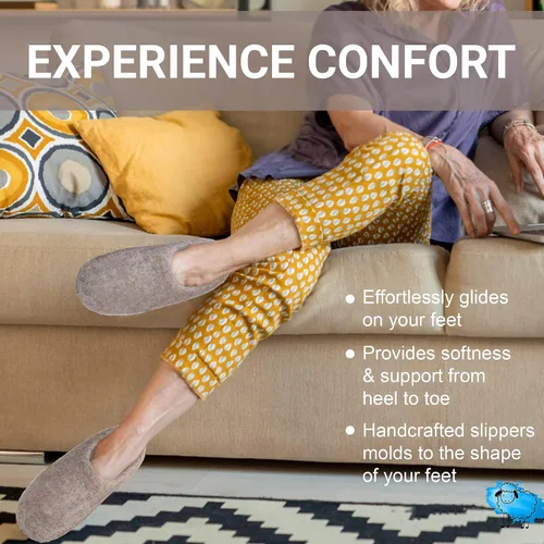 Miniatura 6 de HAUSSIMPLE Wool Indoor Slippers Unisex Cozy House Shoes for Men Women Natural Sheep Felt Bedroom Warm Slip-On Soft Comfy Sheepskin Loafers
