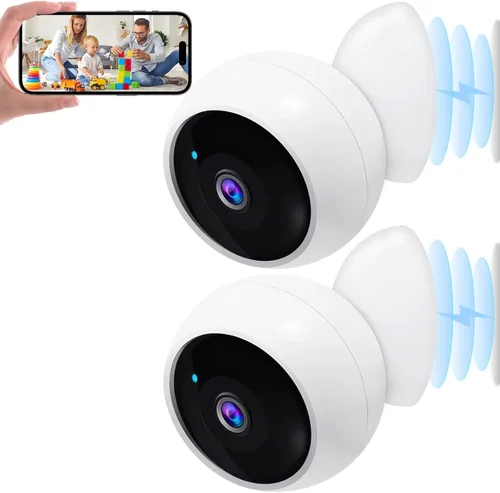 AMTIFO Cámaras de Seguridad Inalámbricas para Exteriores: Paquete de 2 Magnéticas sin Instalación para Interiores Smart 2K WiFi - Cámaras