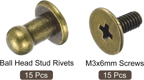 Miniatura 3 de uxcell Remaches de cabeza de bola de 0.157 pulgadas (0.157 in), tornillo trasero, paquete de 15 remaches de pezón de botón de cabeza redonda