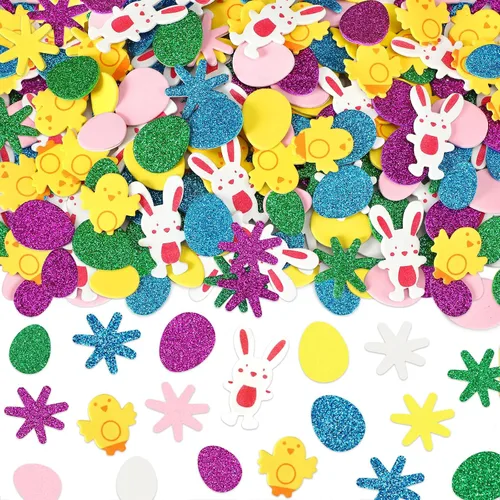Miniatura 7 de Calcomanías de espuma de hojas de otoño de Acción de Gracias, 600 piezas de hojas de arce con purpurina otoñal y patrón colorido autoadhesivas