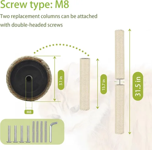 Miniatura 2 de 4 piezas de repuesto de poste rascador de gato para interiores de 15.7 x 3.1 pulgadas, piezas de repuesto de árbol de gato, sisal natural, poste