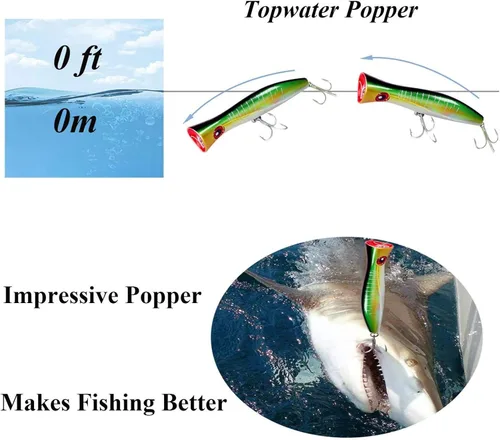 Miniatura 7 de THKFISH Topwater Señuelos de pesca de agua salada GT Popper con 3 ganchos fuertes, pesca de surf, 1 unidad/3 piezas 3 unidades de 3