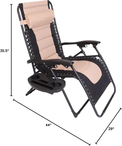Miniatura 2 de BTEXPERT Juego de 2, sillas reclinables acolchadas de gran tamaño con gravedad cero, tumbona reclinable plegable, para jardín al aire libre, tumbona