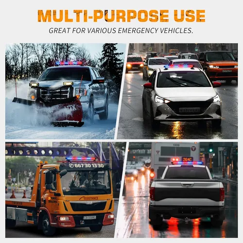 Miniatura 6 de XRIDONSEN - Barra de luz estroboscópica de techo de 28.4 pulgadas, 80 luces LED de seguridad magnéticas Luces de tráfico de doble cara