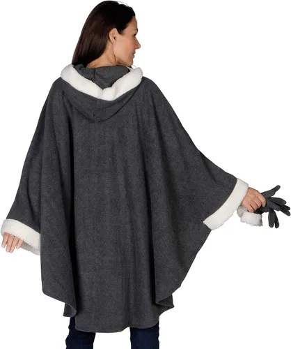 Miniatura 3 de Le Moda Capa con capucha para mujer con guantes a juego, colección de invierno, talla única