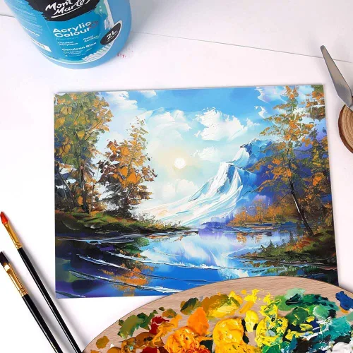 Miniatura 5 de Mont Marte Discovery School - Pintura acrílica, color blanco titanio, 1/2 galón (2 litros). Paquete de 2 unidades ideal para estudiantes y artistas.