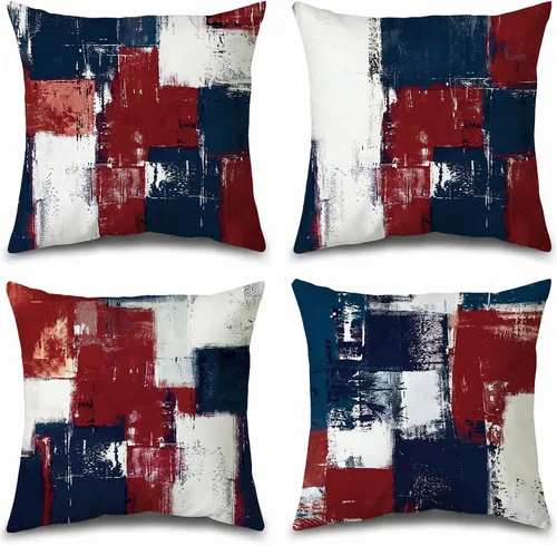 Miniatura 13 de Juego de 4 fundas de almohada de arte abstracto azul y gris de 18 x 18 pulgadas, fundas de cojín decorativas modernas para dormitorio, sofá y sala