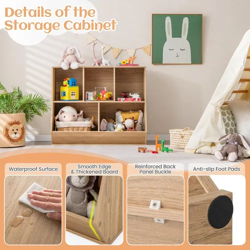 Miniatura 5 de Costzon Organizadores de juguetes y almacenamiento con estantería para libros, estante de libros infantiles de madera de 5 compartimentos, gabinete