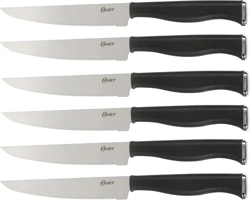 Miniatura 4 de Oster Langmore - Juego de 15 piezas de cuchillos de acero inoxidable con mangos negros – Juego completo de cuchillería de cocina en caja de Negro
