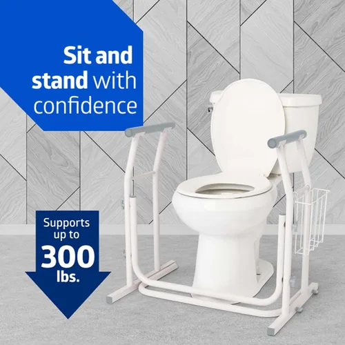 Miniatura 3 de Medline Riel de seguridad de inodoro independiente para baño, elevador de asiento de inodoro para personas mayores, base de riel de 26.5 pulgadas