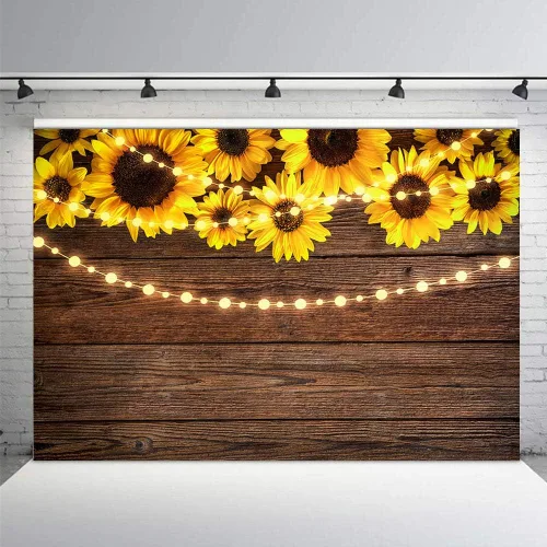 Miniatura 4 de Telones de fondo de madera de girasol de 7 x 5 pies para fotografía, rústico, inauguración de la casa, baby shower, cumpleaños, verano, boda, tira