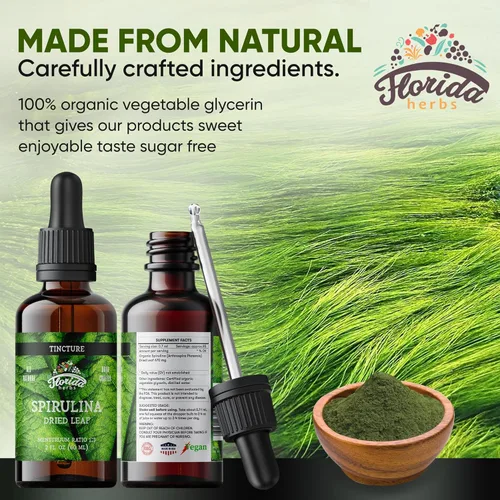 Miniatura 3 de Tintura de espirulina, extracto orgánico de espirulina (Arthrospira Platensis) Suplemento herbal, sin OMG en glicerina vegetal orgánica prensada