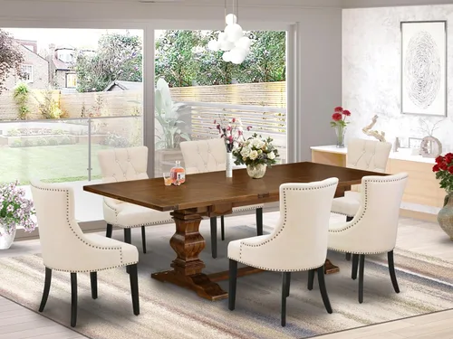 Miniatura 2 de East West Furniture ALAFR7-81-02 Juego de mesa de comedor moderno de 7 piezas consta de una mesa rectangular de madera con hojas extraíbles y 6