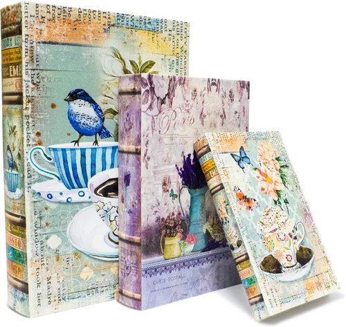 Miniatura 11 de Juego de 2 cajas decorativas en forma de libro, cajas de almacenamiento para baratijas y recuerdos, caja de almacenamiento en forma de libro