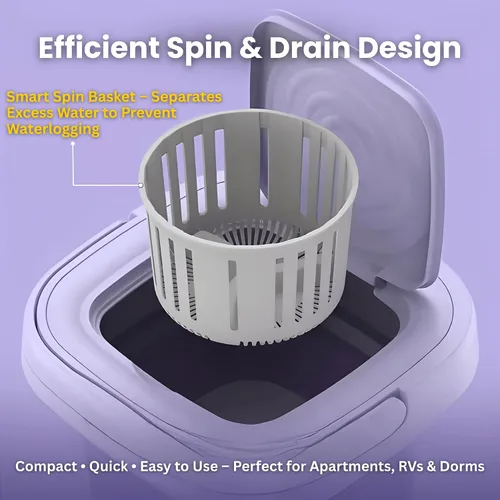 Miniatura 9 de Mini lavadora de 16 L púrpura portátil para apartamentos, dormitorios, casas rodantes - Lavadora compacta de lavandería con motor potente y bajo