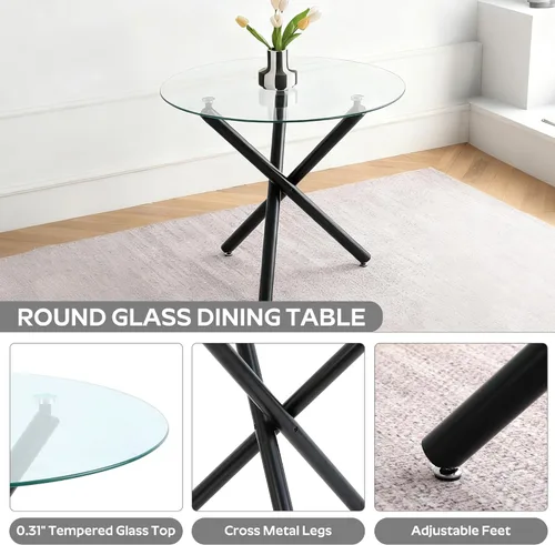 Miniatura 4 de Juego de mesa de comedor redonda para 2, mesa de cocina de 3 piezas y sillas Boucle para 2, juego de mesa de comedor redonda de 36 pulgadas con 2