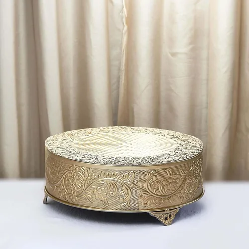 Miniatura 12 de Efavormart Juego de 14 pulgadas de plata redonda con relieve en metal para pasteles, elevador para pasteles, pedestal para postres, plato de Plateado