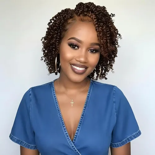 Miniatura 55 de Fulcrum Cabello Passion Twist de 6 pulgadas, 8 paquetes de cabello de ganchillo Passion Twist para mujeres negras, cabello pretrenzado de ganchillo