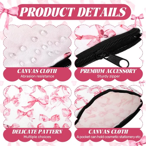 Miniatura 3 de Kacctyen 9 bolsas de maquillaje con lazo rosa para mujer, bolsa de cosméticos de coqueta a granel, bolsa de coqueta de regalo con cremallera