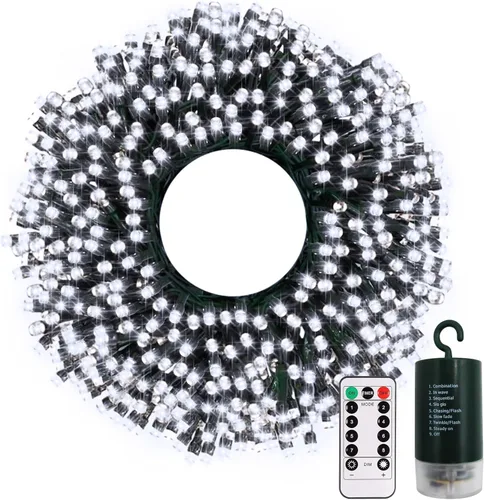 Miniatura 16 de echosari Paquete de 2 Luces de Cadena de Navidad a Batería, Cable Verde de 32 pies 100 Luces de Cadena de Hadas LED con Control Remoto Temporizador