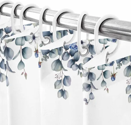 Miniatura 7 de Cortina de ducha de calabaza azul para baño, calabazas blancas, hojas verdes, cortinas de baño con ganchos, tela de poliéster impermeable, cortinas