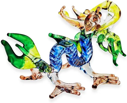 Miniatura 7 de Figura de cristal de dragón asiático chino azul verde oscuro de 2 pulgadas, estatua soplada a mano, decoración de mesa, única coleccionable