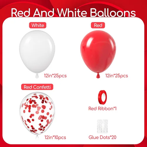 Miniatura 2 de 60 globos rojos y blancos de 12 pulgadas con globos de confeti blanco y rojo para boda, compromiso, Navidad, día de San Valentín, cumpleaños, Rojo