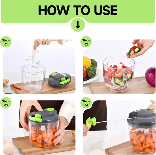 Miniatura 7 de Procesador manual de alimentos, picador de verduras, picador de ajo portátil con cuerda de mano, cortador de cebolla para verduras, jengibre, GGreen